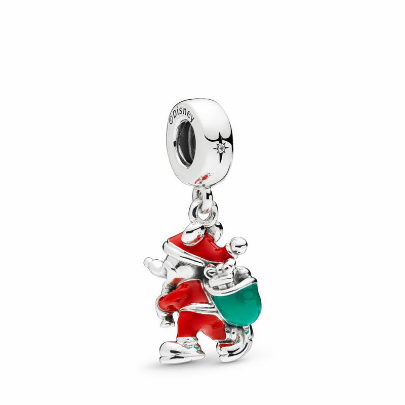 Pandora Disneyr Santa Mickey & Gift Bag Dangle Charm - Sterling Silver/Enamel/Green/Cubic Zirconia -